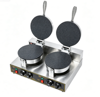 Machine à gaufres et cornets de crème glacée professionnelle à double tête en acier inoxydable avec contrôle de température pour les snack-bars