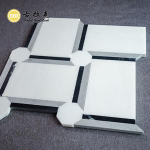 Mosaico de Mármol Blanco de Thassos con Borde Negro, Patrón Cuadrado para Pared Decorativa de Sala de Meditación - Product Image 3