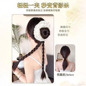 Peluca de cola de caballo de alta temperatura con ribete de encaje, trenzas dobles, cabello realista para mujer, peinado rápido - Product Image 4