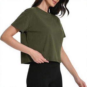 Custom Women Workout <b>Crop</b> <b>Tops</b> Oversized T-Shirts Cotton Short Sleeve Boxy Shirts - Product Image 1
