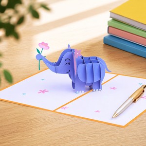 Tarjeta de felicitación 3D con diseño de elefante, tarjeta de cumpleaños hecha a mano, tarjeta de invitación personalizada para baby shower, festival, regalo para niños - Product Image 2