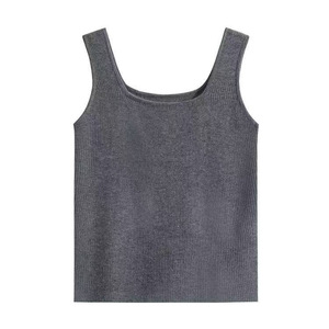 Camiseta sin mangas de punto acanalado para mujer, color blanco roto, capa interior sin mangas, ropa informal de primavera - Product Image 2