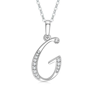 Collana con Ciondolo G in Argento 925 con Cristalli e Strass, Taglio Brillante Rotondo, Lettera G per Uso Quotidiano, Unisex - Product Image 1