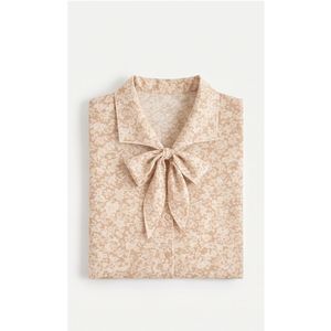 Robe à imprimé floral pour femmes, avec nœud à nouer au cou, manches bouffantes trois quarts, coupe ample, style vintage, haut de printemps - Product Image 3