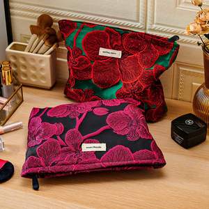 Chinoiserie Cosmetics Double-Layer Travel Portable for <b>Toiletry</b> Bag Zipper Closure New Skin Care Product <b>Storage</b> Clutch Bag - Product Image 3