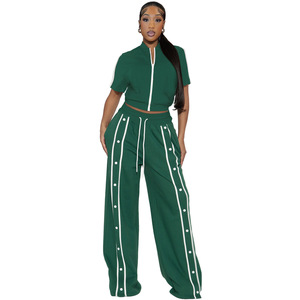 9479 New Sports <b>Strap</b> Buckle Loose Pocket Wide Leg Pants Zipper Twopiece Set - Product Image 5