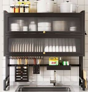 Countertop Dish Draining Rack with Dust Proof <b>Storage</b> <b>Kitchen</b> <b>Storage</b> Cabinet Door Pot Holder Household <b>Storage</b> Organizer - Product Image 6