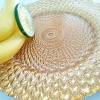 Assiette de service en verre moderne de luxe 33 cm, motif plume peint à la main, bord doré, ronde, pour fête
