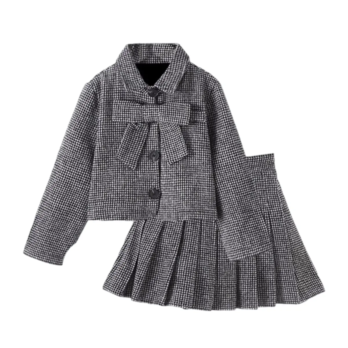 2024 Winter New Design Elegant Girls Clothing Sets Plaid Bow Suits Pleated Skirts Children Clothing Sets