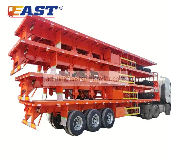 Semirremolque plano EAST para camión, plataforma semirremolque de 3 ejes y 40 pies, contenedor de 20 pies y 40 pies