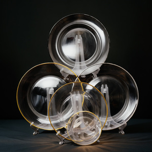 بيع بالجملة طبق زفاف مستدير حديث بحافة ذهبية واضحة لتصميم أطباق حفلات العشاء - Product Image 6