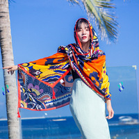 Femmes été nouveau Vintage ethnique lin coton voyage châle Protection solaire Viscose écharpe grande serviette de plage imprimé Design pour