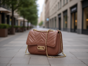 Borsa a tracolla da donna con catena e chiusura a torsione in microfibra e pelle sintetica per uso quotidiano in tutte le stagioni - Product Image 2