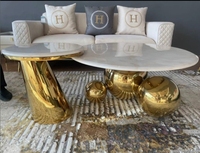 Ensemble table basse moderne de luxe en acier inoxydable doré table basse ronde en marbre avec tables d'appoint pour meubles de salon