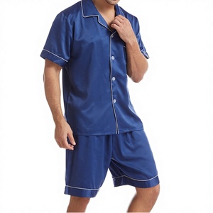 Conjunto de Pijama Informal de Verano para Hombre, Camisa de Satén de Manga Corta con Botones, Pantalones Cortos con Cintura Elástica, Transpirable, 100% Poliéster - Product Image 3