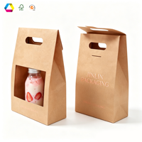 Sac à emporter en papier kraft de luxe écologique et durable avec poignée découpée et fenêtre personnalisable pour café, salon de thé, emballage de bouteilles de bière