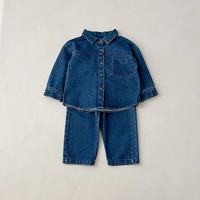 Fashion Kids Wear Casual Denim Ensemble deux pièces Veste et pantalon courts en coton 100% avec motif solide Vêtements de mode pour enfants