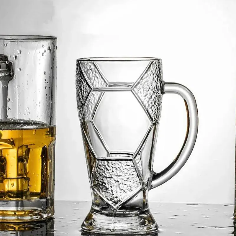transparent large capacity beer drinking glass mug cup with handle
