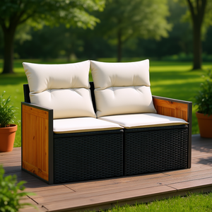 Divano da Giardino a 2 Posti Stile Moderno in Rattan PE Nero, Arredo Esterno con Cuscini in Schiuma ad Alta Densità, Design Impermeabile - Product Image 2