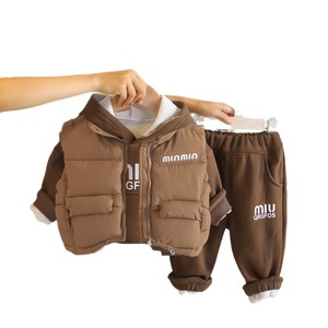 Élégant Nouveau À La Mode Garçons Casual Hiver Outfit Trois Pièces Ensemble Épaissi Chaud Bébé Polaire <span class=keywords><strong>Gilet</strong></span> Lettre En Gros Enfants - Product Image 5