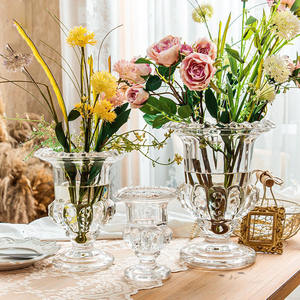 Vasi di cristallo fiore <span class=keywords><strong>piede</strong></span> alto trasparente trasparente <span class=keywords><strong>con</strong></span> motivo <span class=keywords><strong>vaso</strong></span> idroponico in vetro <span class=keywords><strong>con</strong></span> piedi centrotavola per matrimoni decorazioni per la tavola - Product Image 1