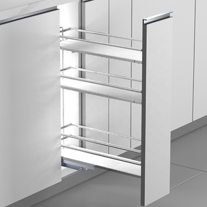 Étagère de cuisine moderne en acier inoxydable 150 mm à 3 niveaux avec panier à bouteilles coulissant pour installation dans les armoires 02.2A.RWD20731.904 Fournisseur Chine - Product Image 4