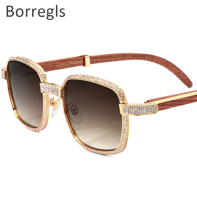 Borregls Diamond Wood Sunglasses Men Fullframe Square Diamonds Sun Glasses for Women 2022 New Luxury Optical Eyewear 17550180T