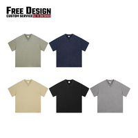 T-shirt vintage personnalisé pour homme en batik, 250 g/m², poids lourd, 100 % coton, col en V uni, manches courtes, coupe ample, tricoté et délavé
