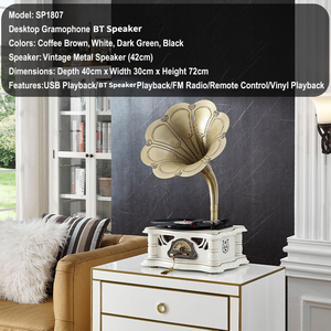 Gramophone vintage sur pied avec radio FM et Bluetooth, haut-parleur intégré, lecteur de disques vinyles rétro en bois pour la maison et le salon - Product Image 6