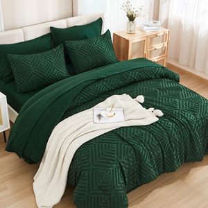 Vua Kích Thước Comforter Thiết Lập 7 Pcs Tối Ngọc Lục Bảo Màu Xanh Lá Cây Giường Trong Một Túi Vua Boho Trọng Lượng Nhẹ Fluffy Tufted Bộ Đồ Giường Bộ - Product Image 2