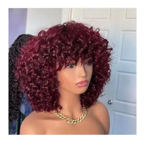 Gl 99 j wig bob keriting pendek gelombang air tarikan ganda dengan wig tanpa lem bang rambut manusia selaras kutikula mentah