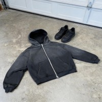 Sweat à capuche zippé pour homme, coupe oversize personnalisée, grammage lourd, délavé à l'acide, en tissu air layer, vierge, haute qualité, basiques décontractés, coupe carrée