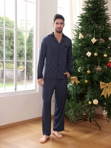 <span class=keywords><strong>Pigiama</strong></span> da <span class=keywords><strong>Uomo</strong></span> Fai-da-Te in Cotone Modal Stampato a Quadri, Set da 2 Pezzi Blu per Casa - Product Image 4