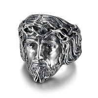 Cincin Santo Religius Baja Tahan Karat Cincin Yesus Religius Retro Baja Tahan Karat ANILLO DE Jesus Cincin Kristen Yesus untuk Pria