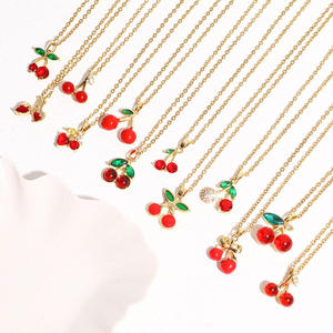 Collier tendance en acier inoxydable plaqué or 18 carats, inaltérable, avec pendentif cerise mignon en zircon brillant, bijoux pour femme - Product Image 3