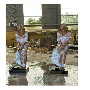 Moderna decoración de jardín al aire libre tamaño real ropa blanca aleteo música bronce bonita joven dama estatua bronce mujer escultura - Product Image 4