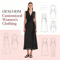 Robe mi-longue décontractée noire à pois pour femme avec logo personnalisé, sans manches, col en V, taille nouée, idéale pour l'été