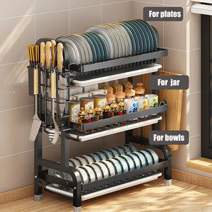 Estante para platos de <span class=keywords><strong>2</strong></span>/3 niveles con bandeja, soporte para tabla de cortar de drenaje, estante para platos para mostrador de cocina, organizador de almacenamiento - Product Image 3