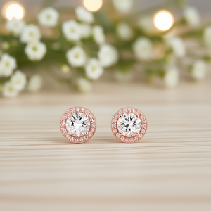 Orecchini a bottone in oro rosa con cristalli rotondi e strass, gioielli classici da donna alla moda E269 - Product Image 2