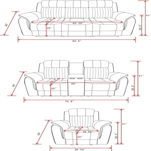 Sofá Reclinable Cuadrado de Tres Plazas en Cuero Sintético Gris, Convertible para Apartamentos y Hoteles - Product Image 5