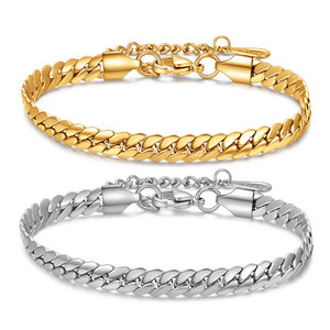 Bracelet chaîne cubaine en acier inoxydable plaqué or 18 carats PVD argenté |   Chaîne ajustable polie miroir pour hommes et femmes, idéale pour les fêtes et le style Hip Hop - Product Image 1