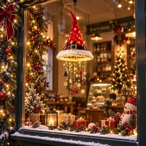 Christmas <b>Lighted</b> Santa Hat Chandelier Warm Led Red Snowflake Holly <b>Berry</b> Decor Indoor Outdoor 3Pc Set - Product Image 6