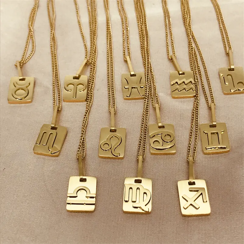 Shangjie – pendentif Simple en acier inoxydable, carte carrée en trois dimensions, 12 signes du zodiaque