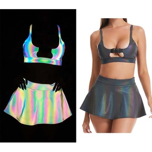 Falda Mini Reflectante con Estampado de Hongos Iridiscentes de Arcoíris, Moderna y de Alta Visibilidad para Mujer, MOQ Bajo - Product Image 5