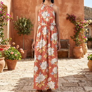 Floor-Length Sweet Woven Rayon Women's <b>Dress</b> with Mandarin Collar Floral Print Button and Digital Printing - Product Image 2