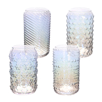 Juego de Vasos de Vidrio Iridiscentes sin Plomo, con Doble Pared Aislada, de Vidrio Borosilicato, con Acabado Texturizado Arcoíris, para Bebidas