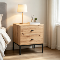 Table de chevet moderne en bois avec 2 tiroirs, effet chêne, stable