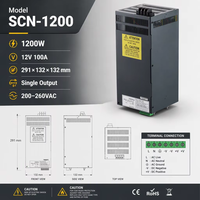 Alimentation à découpage 1200W 12V 100A à sortie unique avec double ventilateur de refroidissement pour l'automatisation industrielle et les machines CNC