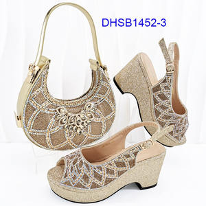 Nuovo arrivo nigeriano scarpe da festa e borse Set <span class=keywords><strong>tacchi</strong></span> alti da donna con pietre scarpe di lusso per festa di nozze - Product Image 4