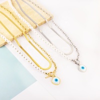Pendentif rond Vintage à boucle Ot 18k en acier inoxydable plaqué or, demi-chaîne de ligne épaisse, demi-collier connecté de perles d'eau douce